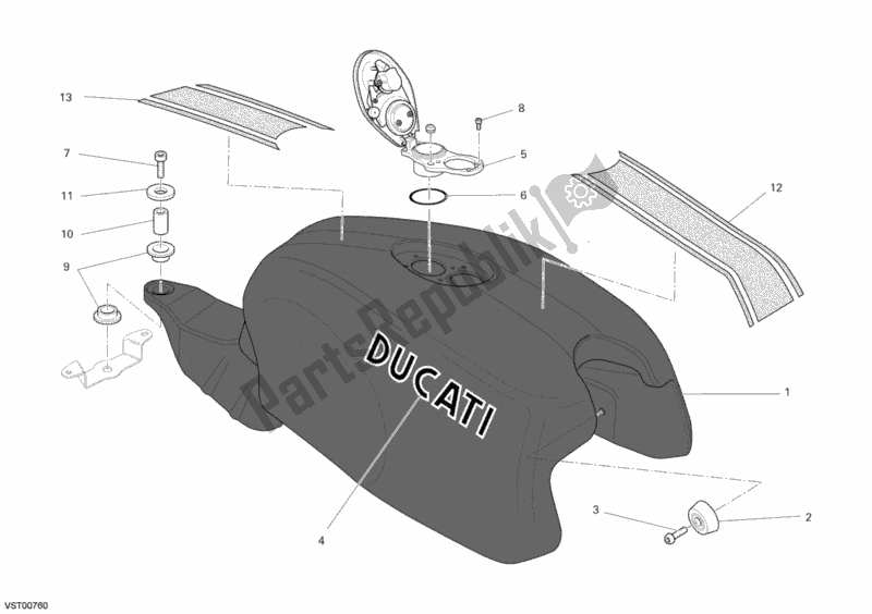 All parts for the Fuel Tank of the Ducati Sportclassic GT 1000 Touring USA 2009
